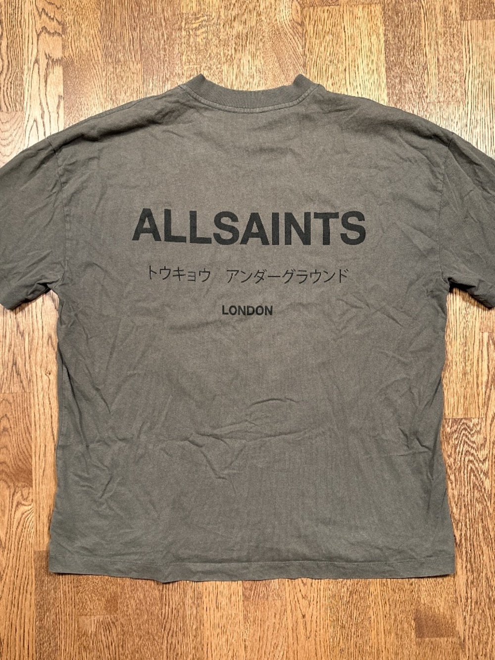 All Saints Underground Slate Gray Big Logo Oversized T Shirt Mens Large